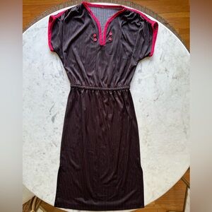 Vintage striped midi dress with red piping and button detailing